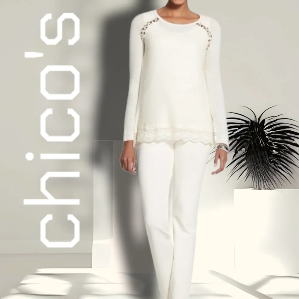 Chico's  Ivory sweater L sz 2 - Picture 2 of 13